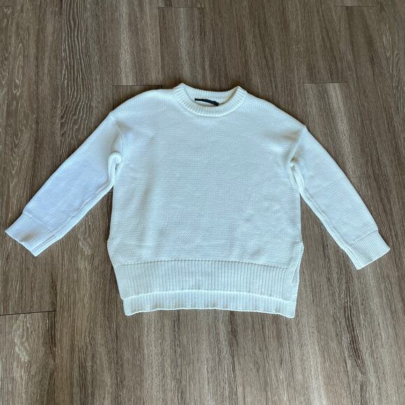 Jenni Kayne Chunky Crewneck Cotton Sweater Ivory White Boyfriend Everyday L - Picture 12 of 16